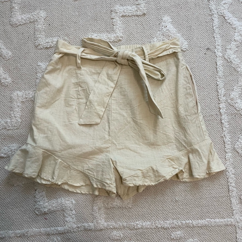 cream paper bag shorts